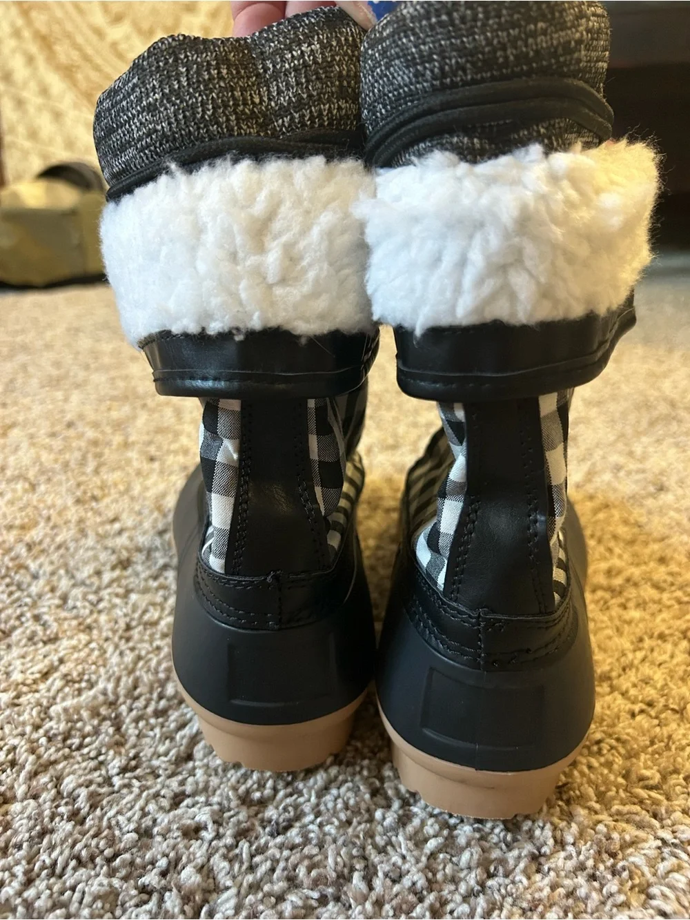 Women's Black & White Plaid Winter Duck Boots